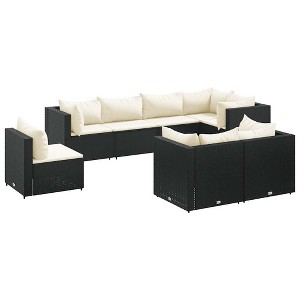 vidaXL Patio Lounge Set with Cushions Sectional Sofa Garden Backyard Poly Rattan - Black and Cream 8 Piece - 1 of 4