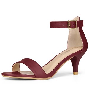 Allegra K Women's Faux Leather Adjustable Ankle Strap Kitten Heel Sandals - 1 of 4