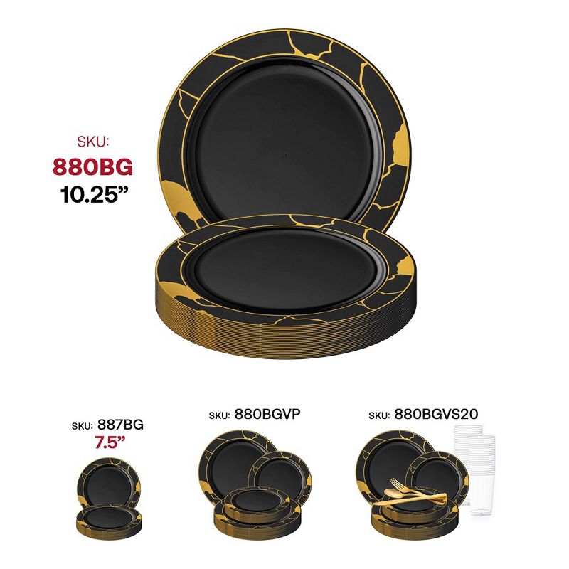 Smarty Had A Party 10" Black with Gold Marble Disposable Plastic Dinner Plates (120 Plates), 5 of 7