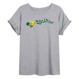 Women's - SpongeBob SquarePants - Spongebob Shamrocks Oversized Graphic T-Shirt - 1 of 4