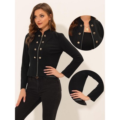 Allegra K Women's Vintage Double Breasted Motorcycle Zip-Up Steampunk Jacket Black Large — фото 2