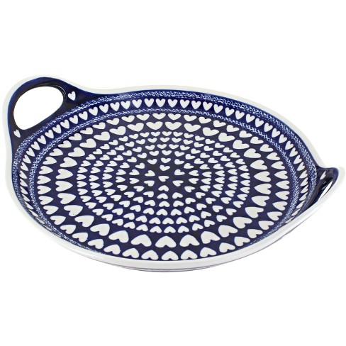 Blue Rose Polish Pottery Valentina Round Serving Tray With Handles : Target