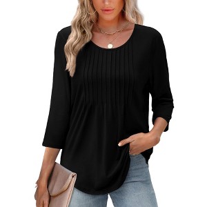 3/4 Length Sleeve Tops for Women Crewneck Casual Blouses Pleated Tunic Top Loose Fit Shirts 2025 - 1 of 4