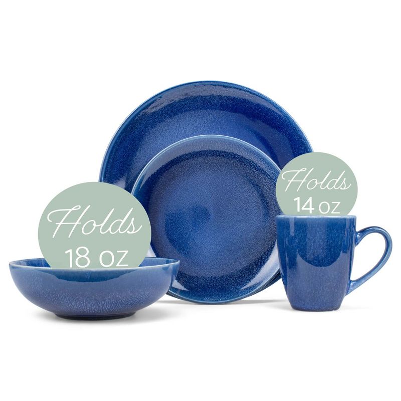Elanze Designs Reactive Ceramic Dinnerware 16 Piece Set - Service for 4, Blue, 2 of 6