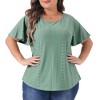 Agnes Orinda Women's Plus Size Eyelet Embroidered Round Neck Flare Sleeve Casual Summer Blouses - 2 of 4
