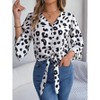 Women's 3/4 Bell Sleeve V Neck Blouse Tie Front Knot Leopard Print Summer Casual Crop Top - 3 of 4