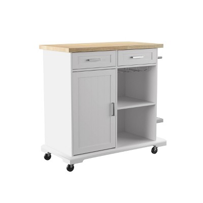 Datto Rolling Kitchen Island with Storage White/Natural - Aiden Lane