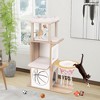 Tangkula 47" Wooden Cat Tree w/ 2-Story Cat Condo 2 Perches Basketball Hoop Hammock - 3 of 4