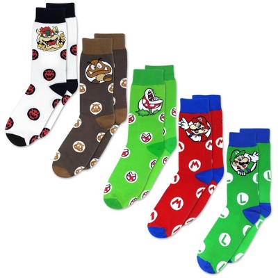 Nintendo Super Mario Heroes/Villains 5pk Crew Sock Bundle