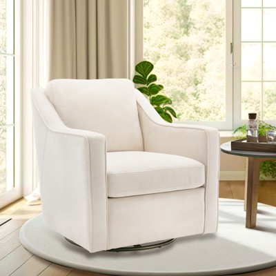 Lirago Beige 360° Swivel Accent Chair - Upholstered Fabric Leisure Armchair with Lumbar Pillow for Living Room, Dimensions 30.00"x34.20"x32.30"