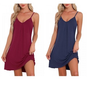 INSPIRE CHIC Women's 2 Pcs Sleeveless Camisole V Neck Pajama Dress Sleepwear Nightgowns - 1 of 4