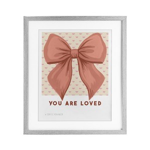 Stupell Industries Coral Bow You Are Loved Framed Print Under Glass Art, Gray, 17" x 21" - 1 of 4