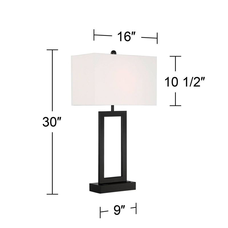 360 Lighting Modern Table Lamp with USB and AC Power Outlet 30" Tall Black Metal White Rectangle Shade for Living Room Bedroom House, 4 of 10