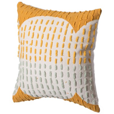 16" Handwoven Cotton Throw Pillow Cover with Ribbed Line Dots and Wave Border