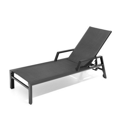 Pellebant Patio Aluminum Lounge Chair with Wheels and Armrest Extra Large Pool Lounge Chairs with Adjustable 5 Backrest