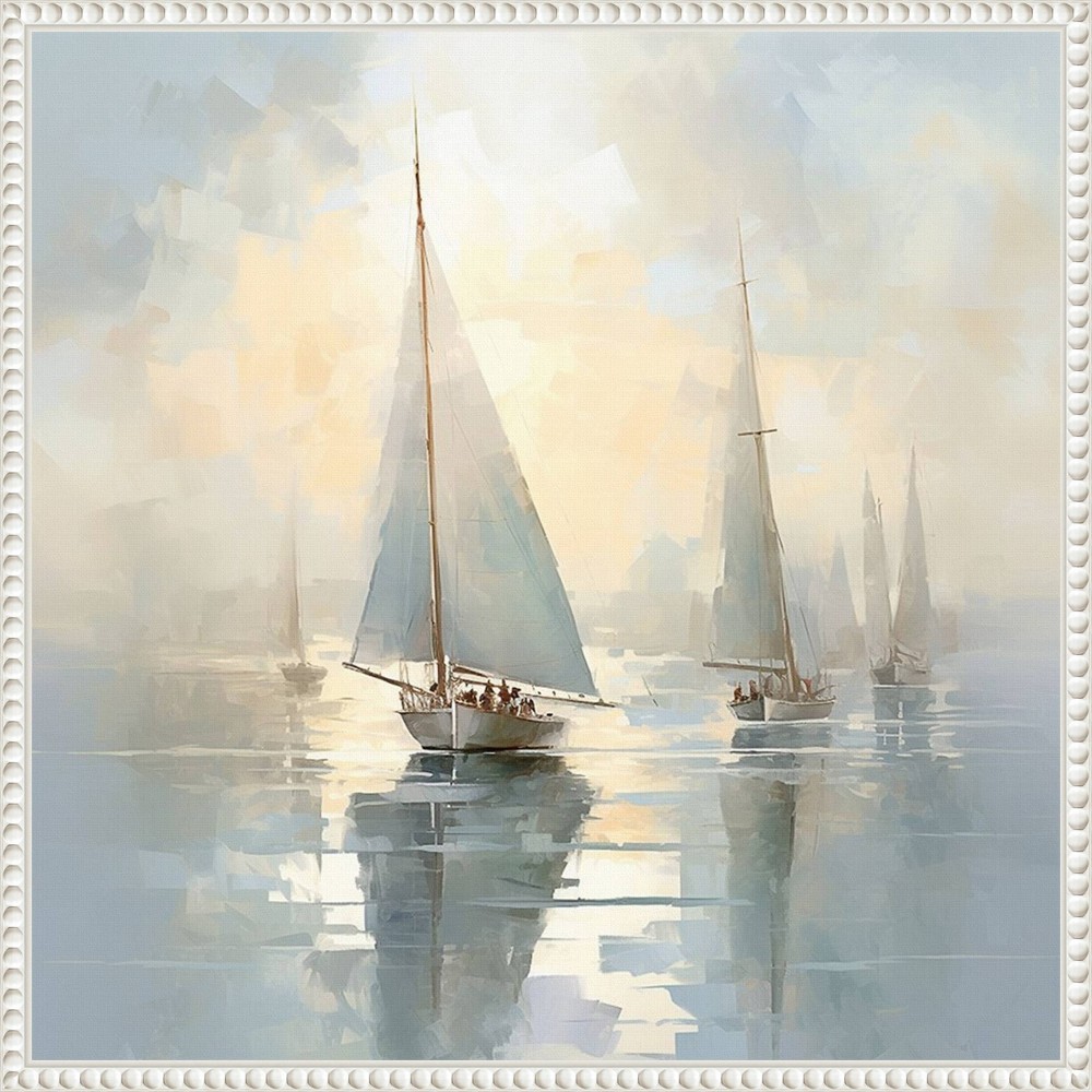 Amanti Art 22x22 Silent Sailing Boats I by Steve Hunziker Framed Canvas Wall Art Print: Nautical Decor, Polystyrene Frame