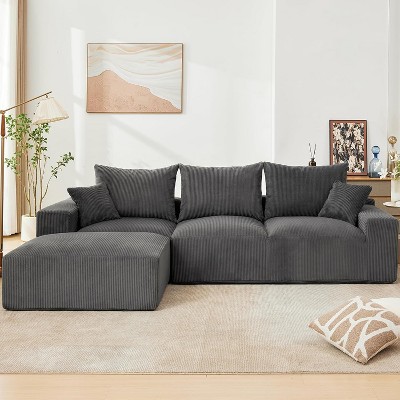 110" Modular Cloud Sofa, L-Shaped Sectional with Chaise, Plush Chenille/Corduroy Fabric, Deep Seat, No Assembly Needed, for Living Room & Apartments