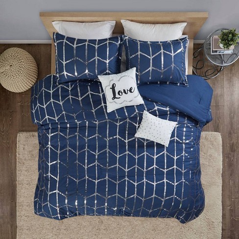 Twin Twin Xl 4pc Arielle Metallic Printed Comforter Set Navy