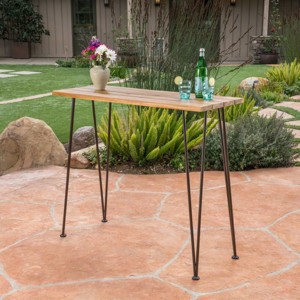 Coolbibila Modern Outdoor Industrial Teak Finished Acacia Wood Bar Table,Wooden Dining Table With Metal Frame,Patio Bistro Porch Bar Table - 1 of 4