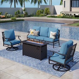 Captiva Designs 4PCS Patio Outdoor Conversation Fire Pit Set with Swivel Armchairs for Garden, Poolside, Backyard - 1 of 4