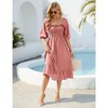 WhizMax Women's Elastic Square Neck Short Sleeve Smocked Ruffle Hem Midi Dress Beach Dress - 2 of 4