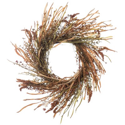 Transpac Artificial 24 in. Yellow Harvest Grass and Statis Wreath