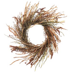 Transpac Artificial 24 in. Yellow Harvest Grass and Statis Wreath - 1 of 2