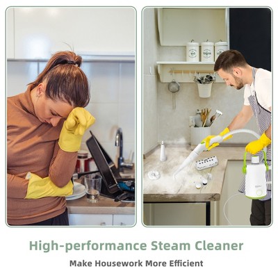 Costway 1000W Green and White Portable Hand-held Steam Cleaner with Accessories