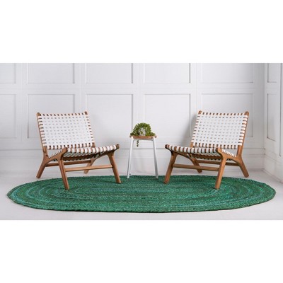 Handmade Green Braided Oval Cotton Area Rug 8' x 10'
