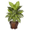 Nearly Natural Dieffenbachia with Wood Vase Silk Plant (Set of 2), Golden - image 4 of 4