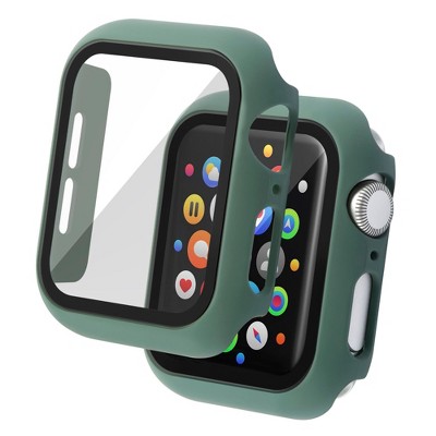 Insten Case Compatible with Apple Watch 44mm Series 6/SE/5/4 - Matte Hard Bumper Cover with Built-in 9H Tempered Glass Screen Protector, Green