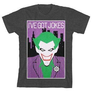 Batman Joker I Got Jokes Boy's Charcoal Heather T-shirt - 1 of 3