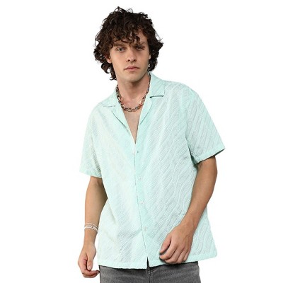 Campus Sutra Men Men's Mint Green Embroidered Striped Shirt