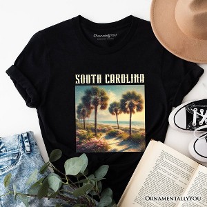 Serene South Carolina State Palmetto Beach Scene T-Shirt, Coastal Tee and Tropical Keepsake Souvenir | OrnamentallyYou - 1 of 4
