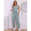 cheibear Women's Loungewear Knit Sleeveless V Neck Tank Tops with Pants Pajamas Sets 2 Pcs - 2 of 4