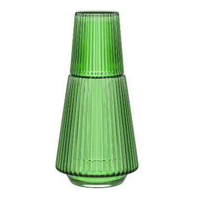 American Atelier Vintage Bedside Water Carafe with Tumbler, 37 Oz Ribbed Pitcher and Matching Drinking Glass Doubles as Lid, 4.5”x 9.25"