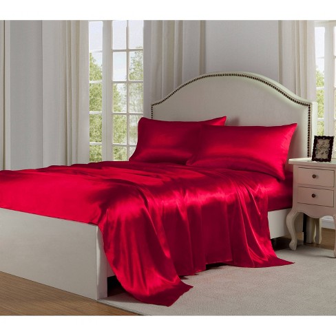 Queen Satin Sheet Set Red - Belles & Whistles