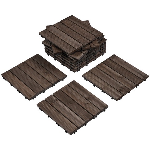 Yaheetech 12 x 12inch Fir Wood Patio Pavers Interlocking Wood Tiles,Pack of 11, Brown