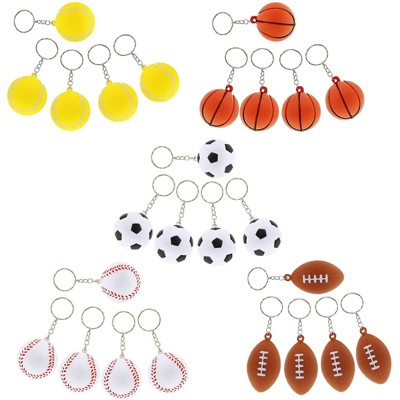 Juvale 30 Pack Sports Ball Keychain for Party Favors, Mini Foam Balls