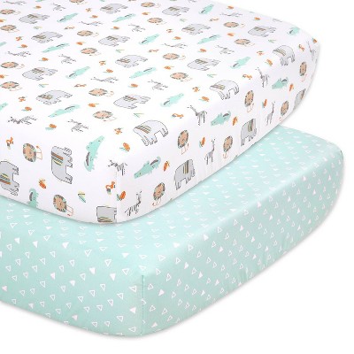 The Peanutshell Fitted Crib Sheets - Mint Safari - 2pk