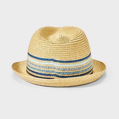 Kids&#39; Paper Straw Striped Fedora Hat - Cat &#38; Jack&#8482; Off-White/Blue