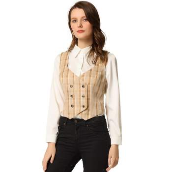 Allegra K Women's Plaid Vintage Steampunk Waistcoat Suit Vest