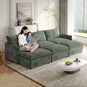 Oversized 109" Corduroy Cloud Modular Sectional Sofa Bed with 3 Movable Ottomans, Recliner Couch with Dual-Layer Cushions - 1 of 4