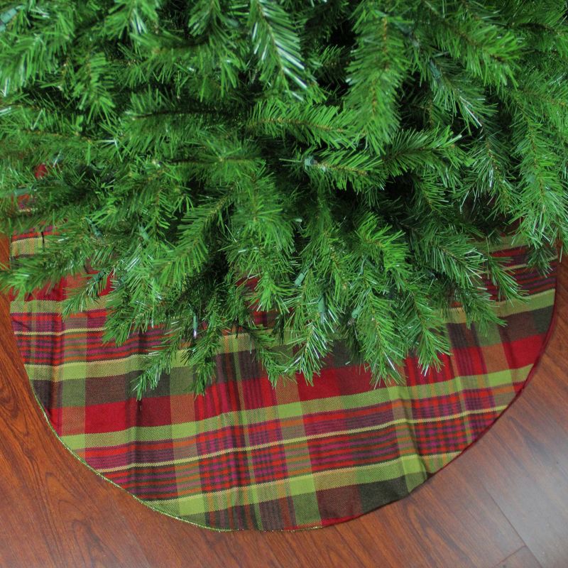 Northlight 48" Red and Green Plaid Rustic Woodland Christmas Tree Skirt with Green Trim, 2 of 3