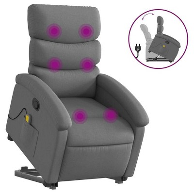 vidaXL Dark Gray Fabric Massage Power Lift Recliner Chair with Manual Tilt - Elderly Stand Up Armchair, Vibrational Massage, Comfort Padding