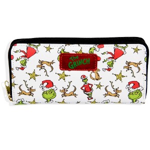 How The Grinch Stole Christmas Grinch And Max faux Saffianno Leather Zip Closure Wallet White - 1 of 4
