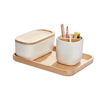 iDesign Large Handled Bin with Bamboo Lid Coconut