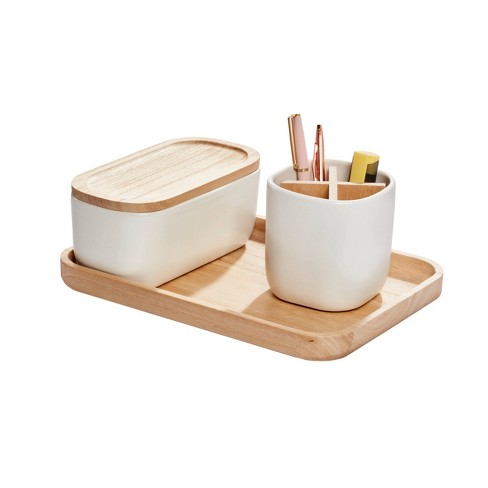 iDesign Storage Bin with Lid, Recycled Plastic, Coconut and Nautral, Beige