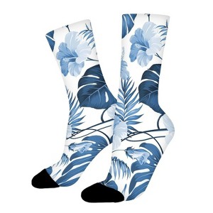 Blue Flowers Women Printed Crew Socks Funny Funky Socks Soft Polyester Novelty Gifts for Artists Men - 1 of 1
