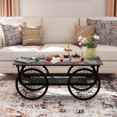 CAVINAS Decor Elliptical Coffee Table Set of 3 with Round End Side Tables for Dining Room Home Kitchen Table